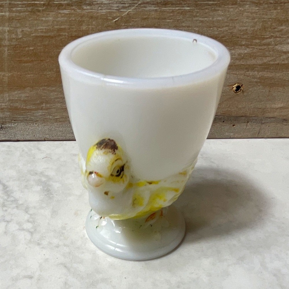 White & Yellow Glossy Ceramic Chick Egg Cup, Round Pedestal, 3 in